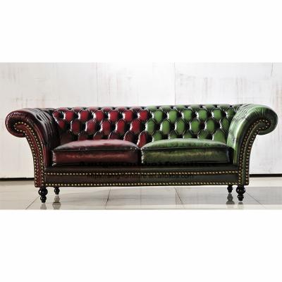 China Real Leather Antique Queen Anne Leather Tufted Living Room Furniture Top Grade Vintage Tufted for sale