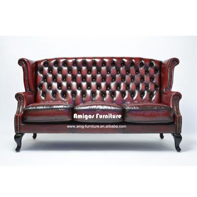 China Vintage Design Living Room Hotel Furniture Unique Tufted Queen Anne Royal Leather Sofa for sale