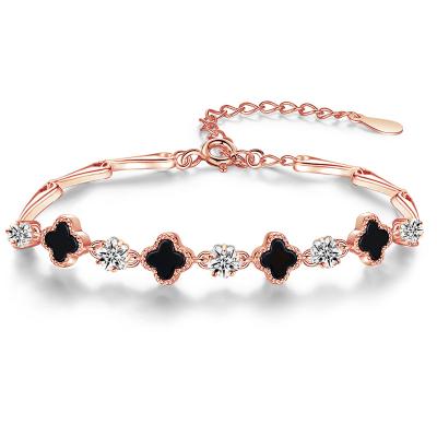 China Casual/Sporty 925 Sterling Silver Four Leaf Clover Bracelet Personality Jewelry Female Simple Valentine's Day Gift for sale