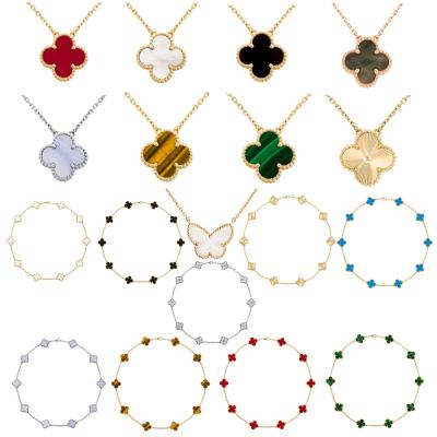 China Factory Sale 925 Sterling Silver 18K Gold Hot Wholesale Women's Rose Gold Plated Clover Bracelet Charm CLASSIC Jewelry Set for sale