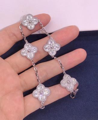 China Fashion Hot Selling High Quality Full Bracelet S925 Sterling Silver Zircon Full Diamond Charm and Four Leaf Clover Women's Jewelry for sale