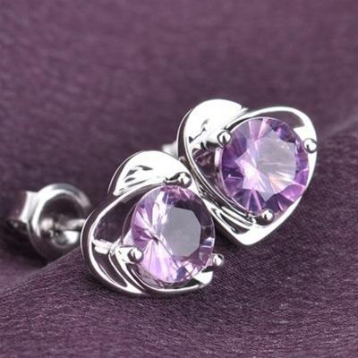 China Cute Fashion Earrings Plating 925 Sterling Silver Heart Shaped Cubic Zirconia Copper Ear Studs Women's Jewelry for sale