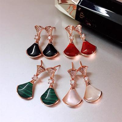 China New Trend 925 Fritillaria Chalcedony Green Agate Helix Shaped Red Earrings Silver White Women's Skirt Long Earrings for sale