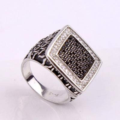 China Factory Wholesale S925 Diamond Men's Ring Black And White Silvery Romantic Charm Fashion Factory for sale