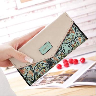 China Small waterproof hot style flower ring contrast color envelope broken buckle ladies pinch long wallet leather for sale