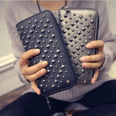 China 2020 new fashion waterproof and simple PU wallet, foreign trade rivet wallet for sale