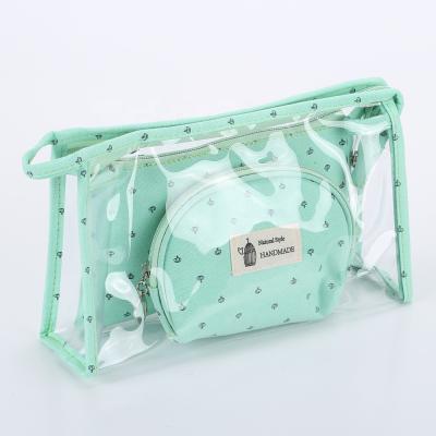 China Fashion transparent three-piece cosmetic bag LOGO high price travel custom PVC cotton bag for sale