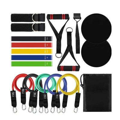 China Fashionable Fitness Exercise Gym Workout 18 Pcs Fitness Resistance Tube Bands Set With Slide Disc for sale