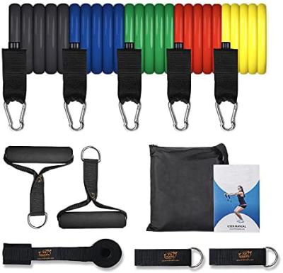 China 11PCS Fitness Exercise Resistance Tube Bands Set With Handle Door Anchor Ankle Straps Fitness Workout Exercises Strength Training Tubes for sale