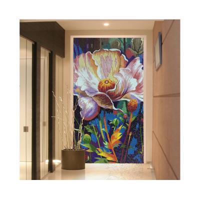 China ZF Parquet Art Glass Mosaic Slab Supplier Hand Cut Flower Mosaic Easy Drawing Puzzle For Wall Decor for sale