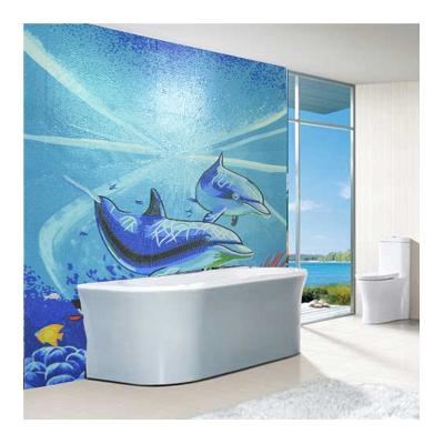 China ZF Parquet Customized Dolphin Pattern Swimming Pool Mosaics Crystal Glass Art Mosaic Pattern Wall Decor for sale