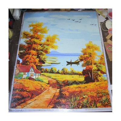 China ZF parquet customized landscape art mosaic wall painting abstract living room wall hanging decoration for sale