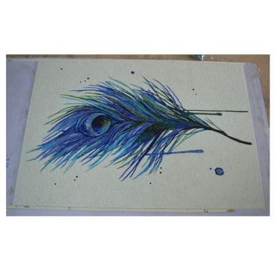 China ZF parquet most popular artificial feather mosaic peacock mosaic slab art patterns wall mosaic decor for sale