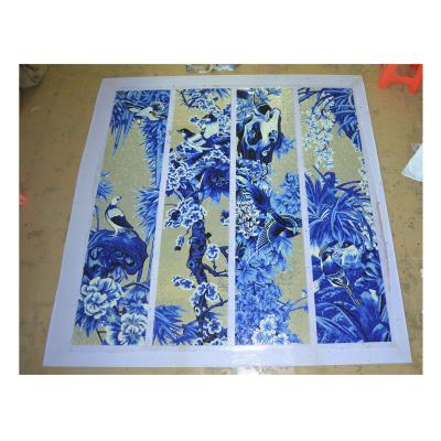 China ZF Parquet Silver Mosaic Slabs Ice Jade Mosaic Slab Hand Cut Art Flower and Bird Blue Glass Mosaic Slabs Mural Background and Wall Decor for sale