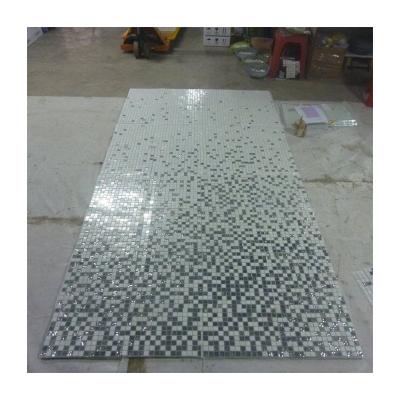 China ZF Parquet Gradient Mosaic Pattern Puzzle Silver Aluminum Glass Mosaics Slab And White Glass Mosaic Design Wall Decor for sale