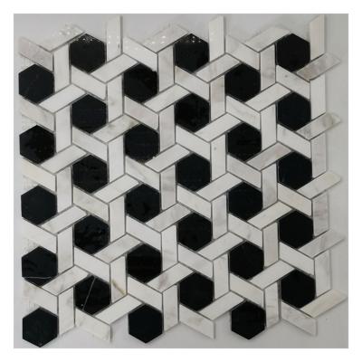 China ZF Parquet Mosaic Slab 30x30cm Black And White Marble Sheets For Sale for sale