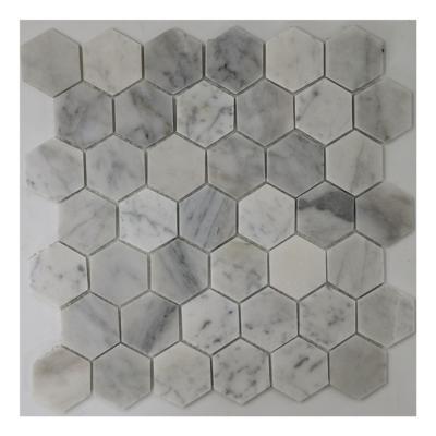 China ZF Parquet Hexagon Mosaic Slabs Mosaic Stone Slabs Style Wall And Floor White Gray White Marble Decor for sale