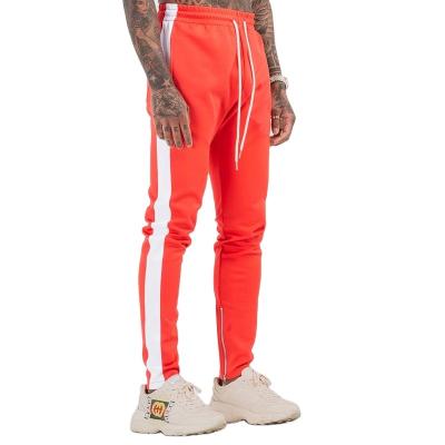 China Wholesale Anti-Wrinkle Loose Casual Mens White Custom Stripe Side Stripe Slim Fit Track Pants Trousers Mens Sweatpants With Leg Zipper for sale