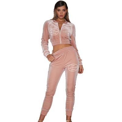 China Custom Pink Trotter Logo Velvet Sweatsuit Zip Up Blank Heavy Slim Fit High Quality Female Breathable Fashion For Women for sale