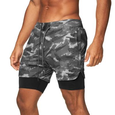 China Anti-Wrinkle Mens Gym Use Quick Dry Basketball Running Shorts Pants Double Layer Printed Custom Camouflage Mens Shorts for sale