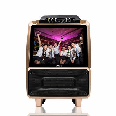 China AirPlay 15 Inch Screen Smart Cart Speaker Wireless Portable Karaoke DJ Speaker Box for sale