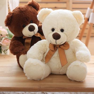 China 36 Months Wholesale Cute Soft White And Plush 25cm Tall Valentine Teddy Bear Toy Stuffed Sitting Brown for sale