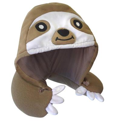 China Anti-Apnea New Design Animal Adjustable Drawstring Comfortable Sloth Hoodie Plush Travel Pillow for sale