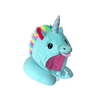 China Anti-Apnea Unicorn Hooded Animal Travel Neck Pillow For Airplane Travel With Comfortable Neck Support for sale