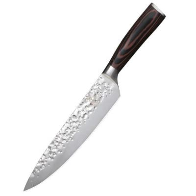 China Durable 8 Inch Japanese High Carbon Stainless Steel With Hammered Finished Damascus Kitchen Chef Knife for sale