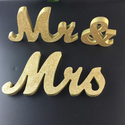 China Wedding gold and silver MR and MRS home set wedding wooden letters table decoration crafts crafts decoration for sale