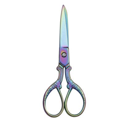 China Multi Color Best Quality Embroidery Craft Rainbow Embroidery Sewing Victorian Titanium Coated Scissors for sale