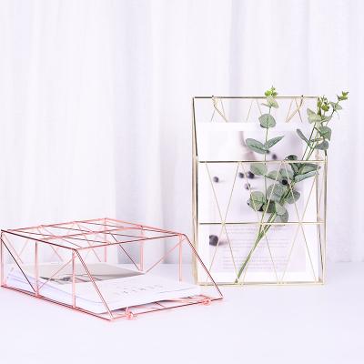 China Swing Stocked Racks Newspaper Square Magazine Book Metal Wire Basket Nordic Grid Storage Basket for sale