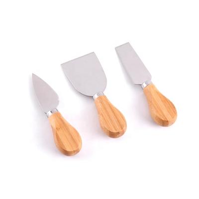 China Sustainable 3 Pieces Cheese Cutter Cutlery Slicer Set With Bamboo Handle Stainless Steel Cheese Knife Set for sale