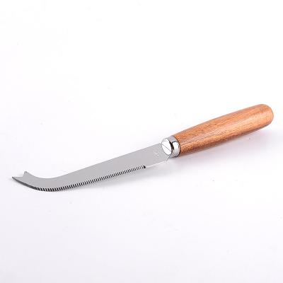 China Sustainable Wooden Handle Stainless Steel Rubber Wood Cheese Cutter Knives for sale