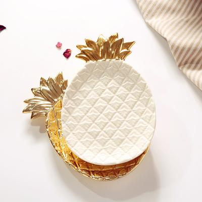 China Decorative/Wedding/Organizer Gold Tray Jewelry Display Ring Dish Pineapple Jewelry For Keys Jewelry Holder Ceramic Dish for sale