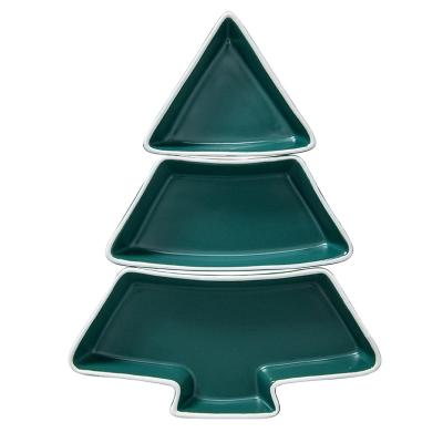 China Sustainable Christmas Tree Ceramic Snack Plate Christmas Decorative Serving Tray for sale