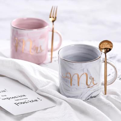 China Hot Selling Stocked Mr Mrs Wedding Gift Tea Breakfast Porcelain Coffee Marble Ins Amazon Ceramic Mug for sale