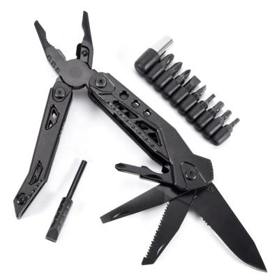 China Fuction Multi Tool Tools Black Handle Outdoor Camping Exploring Outdoor Camping Pliers with Serrated Knife, Screwdriver, Fire Stick, Knife for sale