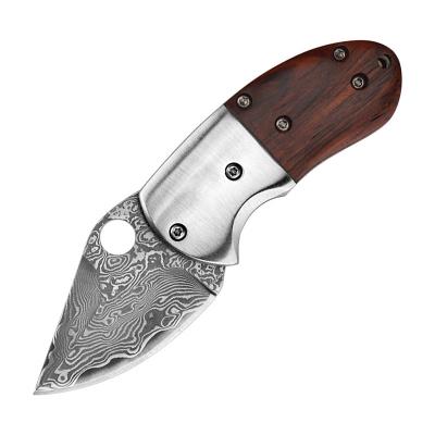 China Easy Carry Mini Pocket Sandalwood Handle Gift Knife Damask Outdoor Folding Knife for sale