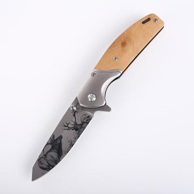 China Bear / Deer Image On Blade Bear Patterned Blade Deer Patterned Blade Wood Handmade Custom Outdoor Hunters Pocket Folding Knives Hunting Survival Camping for sale