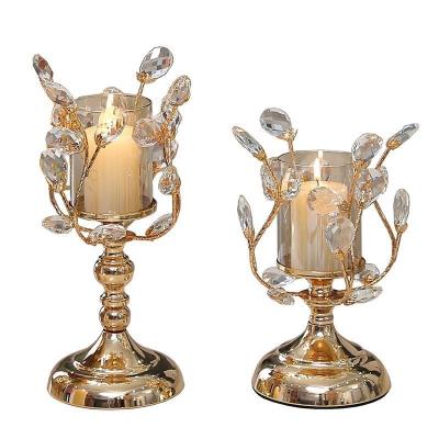 China Romantic Candlelight Home Luxury Gold Crystal Dinner Dining Table Ornaments Metal Candlestick Light Decoration Props for sale