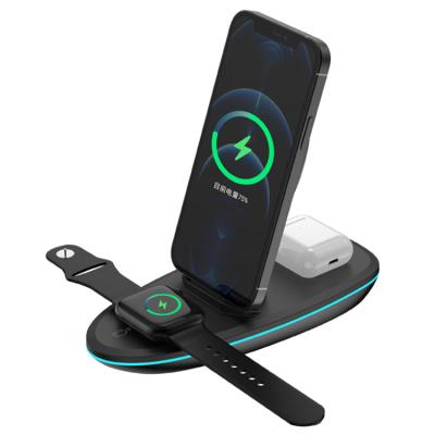 China Qi Fast Charger 4 In 1 Multiple Wireless Chargers For Earphone And Type C Fold Stand Phone Watch Wireless Charger for sale