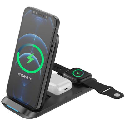 China New Smart Cell Phone Stand Fast Charging Phone and Smart Watch 3 in 1 Magnetic Phone Wireless Charger for sale