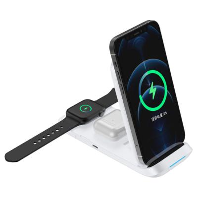 China Multi-Function Portable Smart Mobile Phone Amazon Newcomer 3 in 1 Foldable Magnetic Qi Wireless Charger for sale