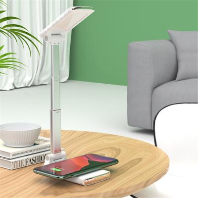 China Bedroom Desk Table Bedside Mobile Charging and Lighting Desk Led Study Night Light Lamp with Mobile Smart Phones Qi Wireless Charger for sale