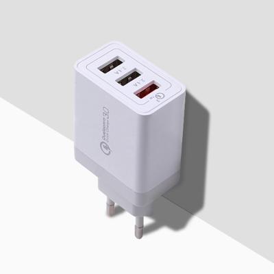 China Overcharge Proof Charging New Arrivals Products New Arrivals Plug Mobile Phone Charger PC Fire Proof QC 3.0 USB-A 3 Ports Fast Wall Charger EU/USA for sale