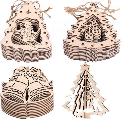 China Hollow- wooden decorations stocked 40pcs/set, Xmas Christmas tree gifts for kids DIY, pre-tied piece decoration by sparkle rope for sale