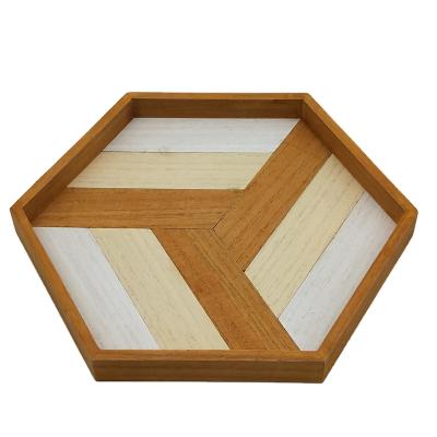 China Hotel Home Restaurant Wooden Hexagon Splicing Tray can be used as a serving tray in a restaurant or as a decorative tray for cakes and cheese for sale