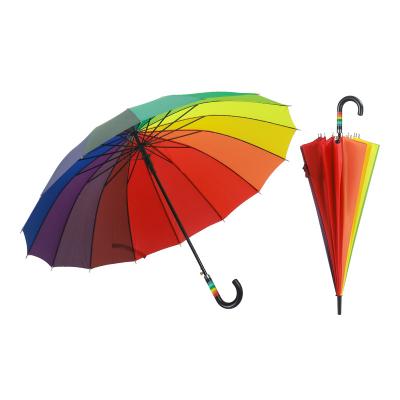 China All In 1 Brand Free Colorful Custom Rainbow Handle J-Hook Replacement Parts Golf Umbrella Straight Umbrella for sale