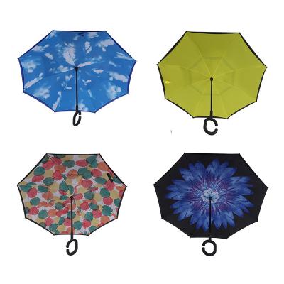 China New Arrival Cheap Price UV Block Printing Custom Logo Branded Hand Free Right Reverse Inverted Car Umbrella for sale